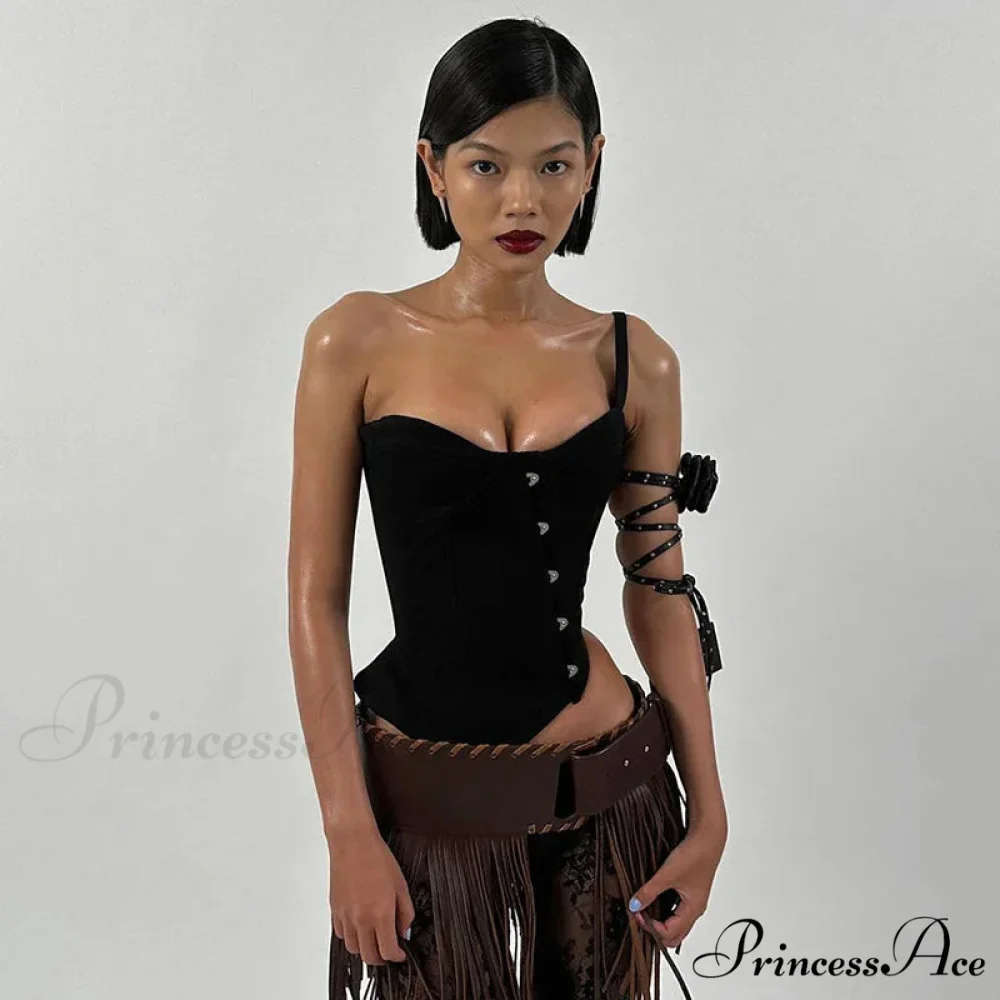 Black Asymetric Stylish Corset Top - Image 2