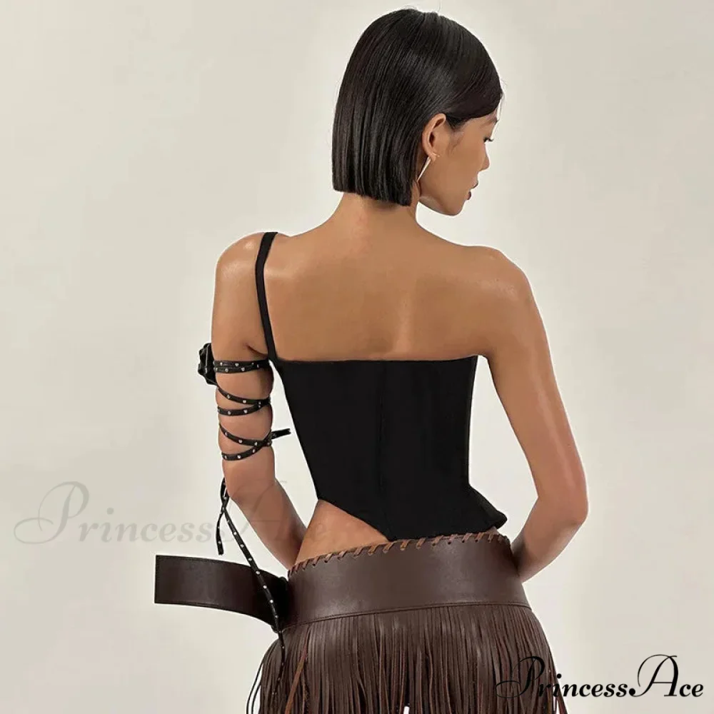 Black Asymetric Stylish Corset Top - Image 4