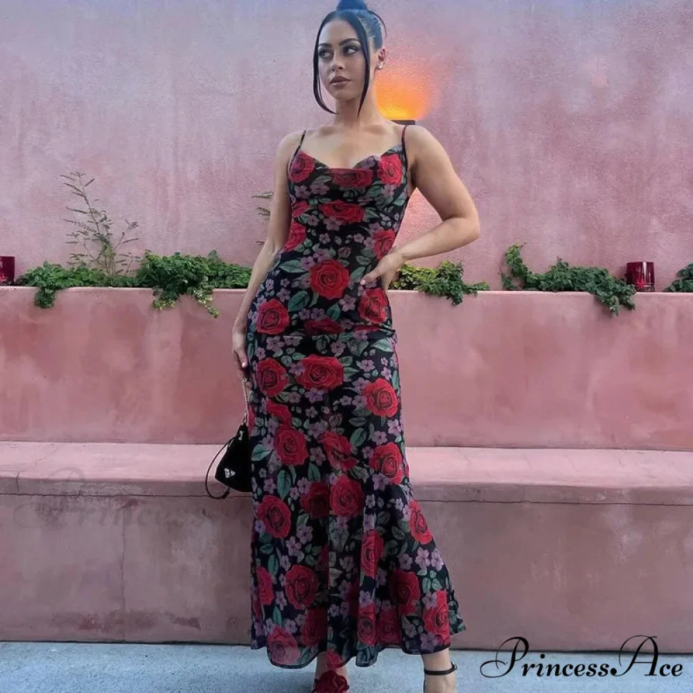 Flower Print Mesh Charming Slip Maxi Dress - Image 6
