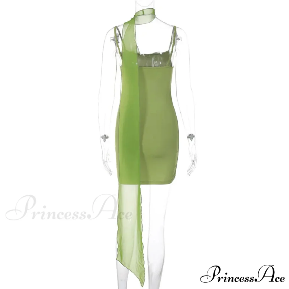 Green Mesh Printed Charming Draped Mini Dress - Image 17