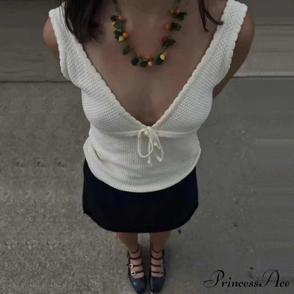 Deep V-Neck Stylish White Seam Top - Image 15