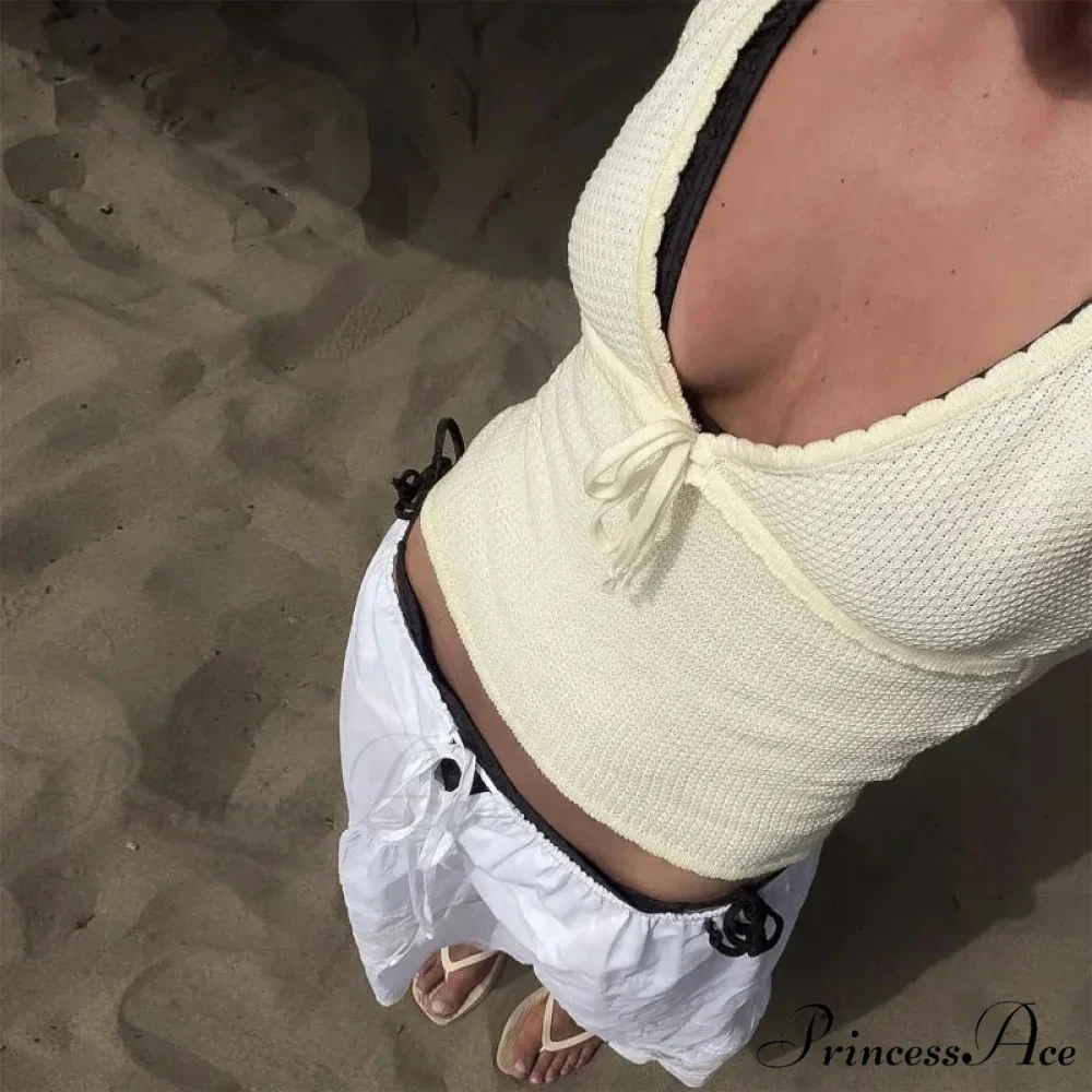 Deep V-Neck Stylish White Seam Top - Image 16