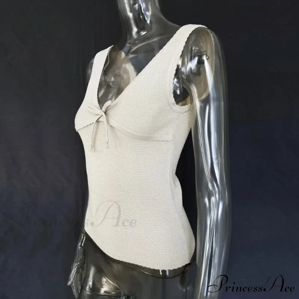 Deep V-Neck Stylish White Seam Top - Image 29