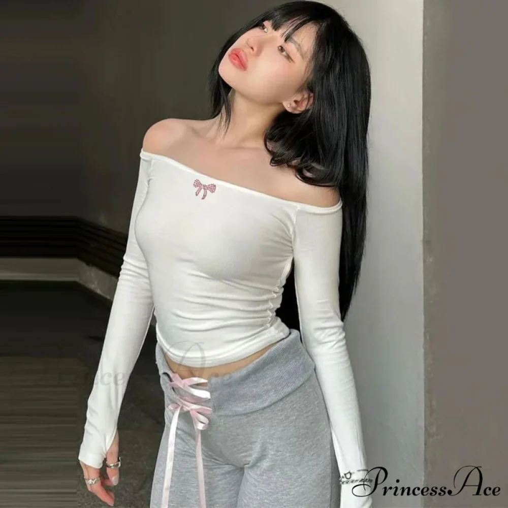 Off-shoulder Long Sleeve Charming Backless Bow Crop Top - Image 12