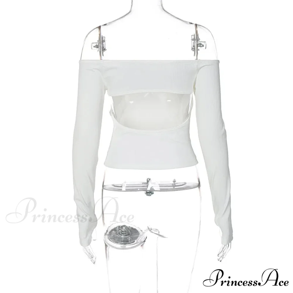 Off-shoulder Long Sleeve Charming Backless Bow Crop Top - Image 16