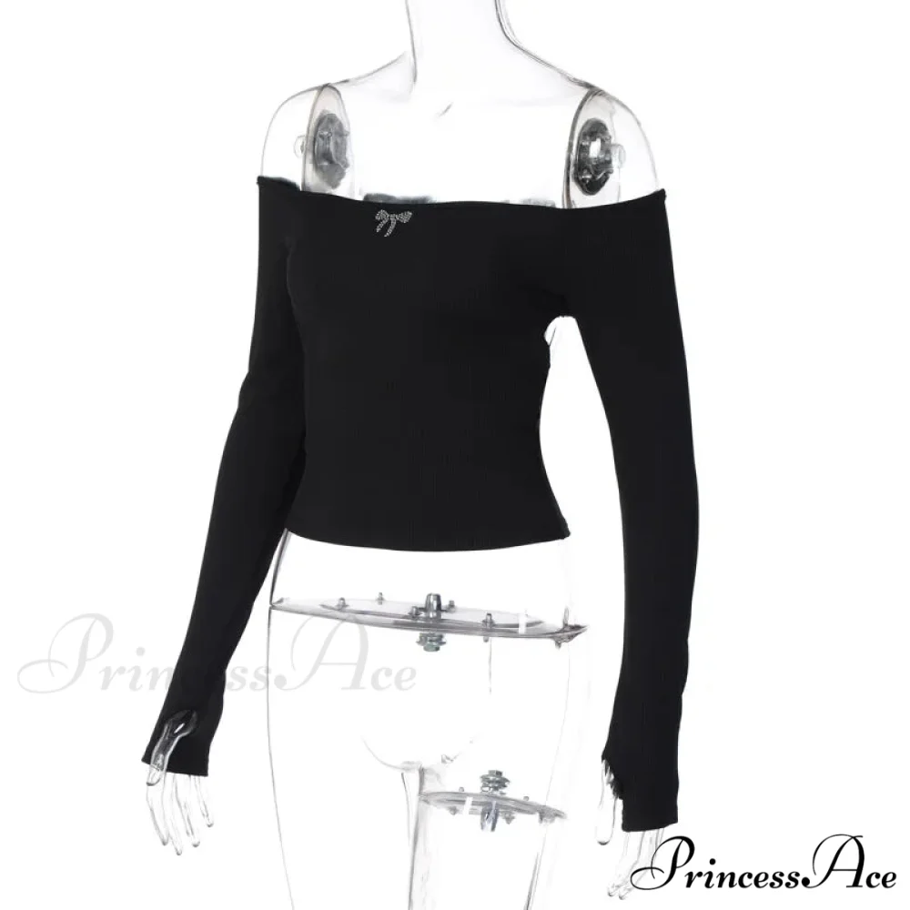 Off-shoulder Long Sleeve Charming Backless Bow Crop Top - Image 17