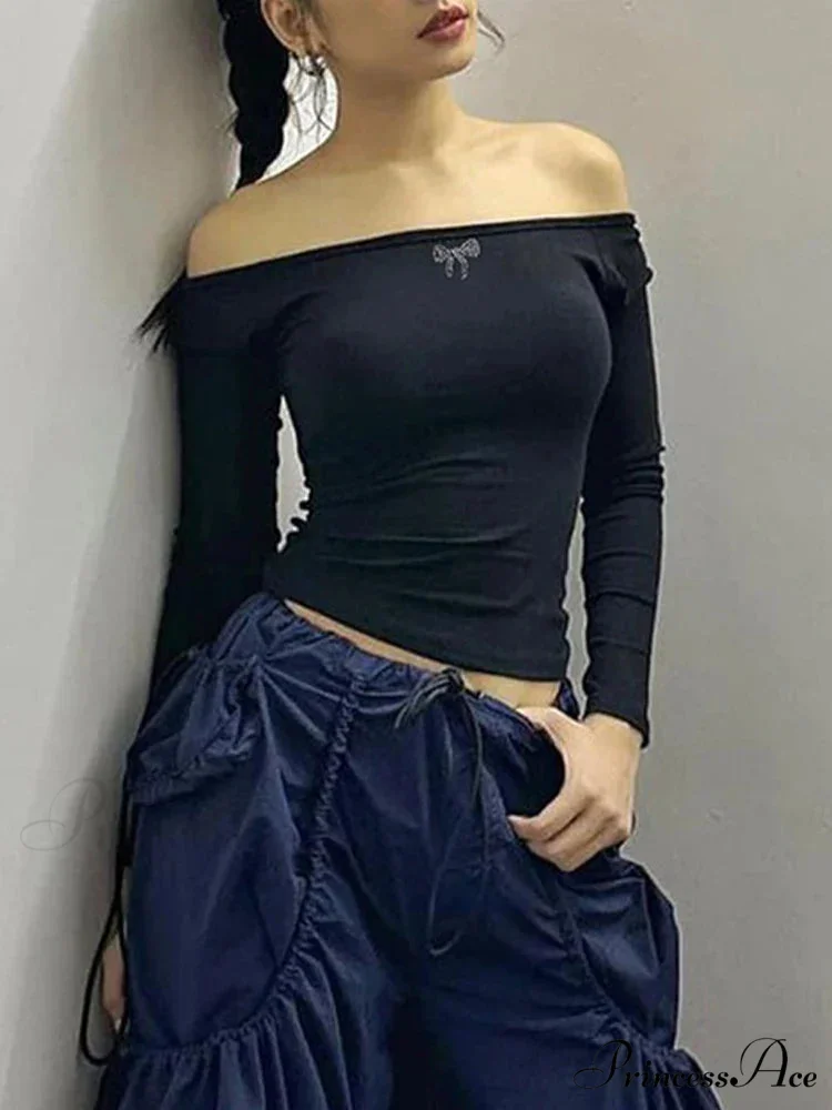 Off-shoulder Long Sleeve Charming Backless Bow Crop Top - Image 6