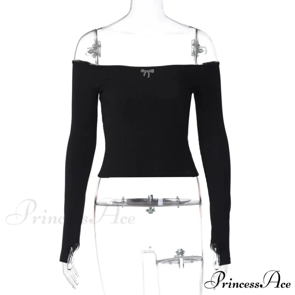 Off-shoulder Long Sleeve Charming Backless Bow Crop Top - Image 7