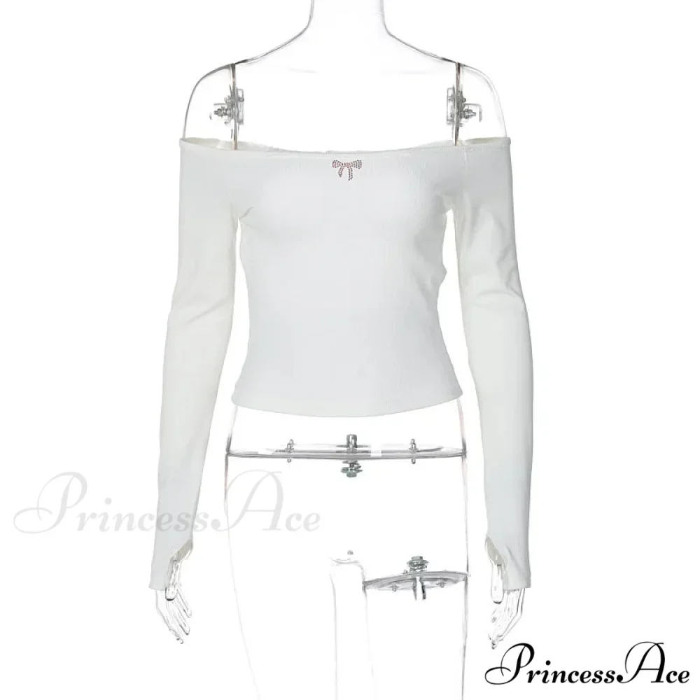 Off-shoulder Long Sleeve Charming Backless Bow Crop Top - Image 8