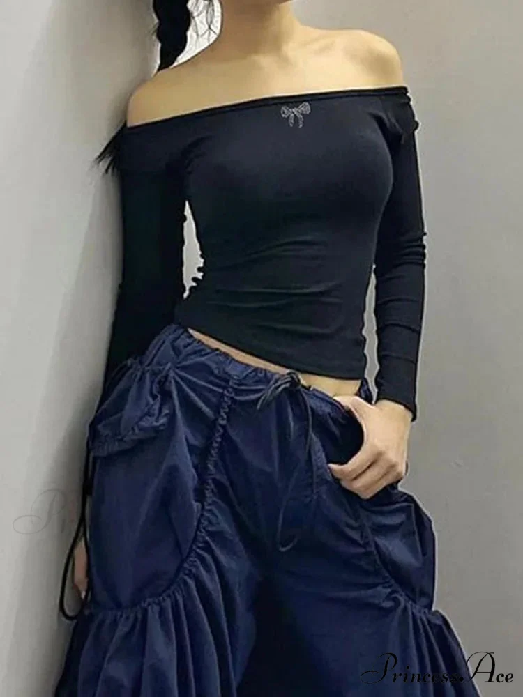 Off-shoulder Long Sleeve Charming Backless Bow Crop Top - Image 9