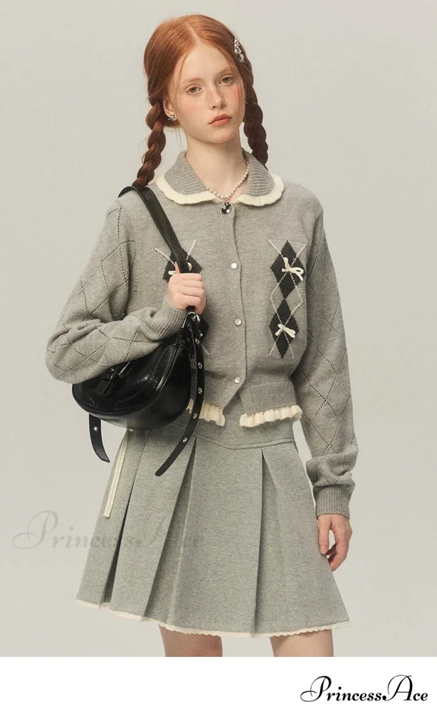 Argyle Collar Stylish Buttoned Knitted Cardigan - Image 12