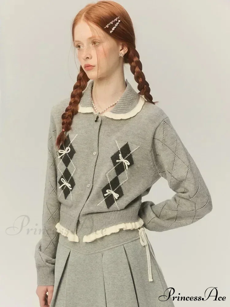 Argyle Collar Stylish Buttoned Knitted Cardigan - Image 2