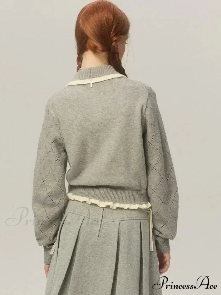 Argyle Collar Stylish Buttoned Knitted Cardigan - Image 5