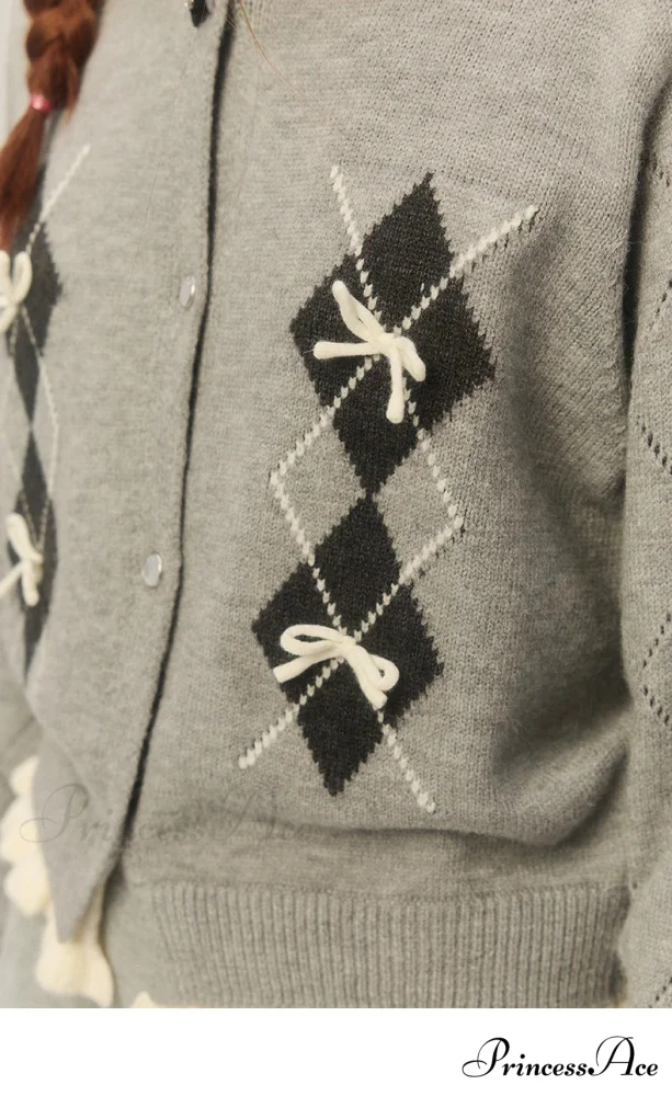 Argyle Collar Stylish Buttoned Knitted Cardigan - Image 8