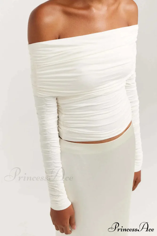 Ruched Off-Shoulder Stylish Long Sleeve Top - Image 11