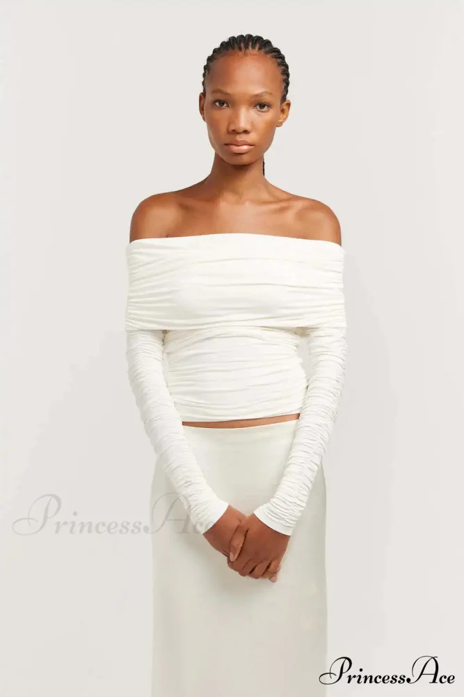 Ruched Off-Shoulder Stylish Long Sleeve Top - Image 13