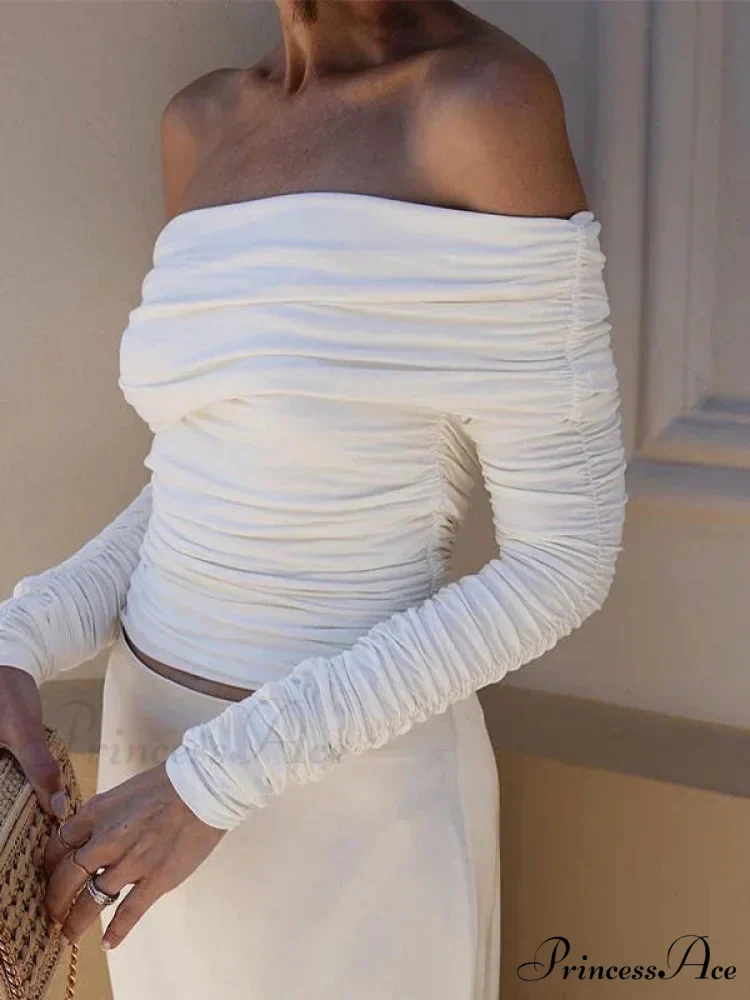Ruched Off-Shoulder Stylish Long Sleeve Top - Image 2