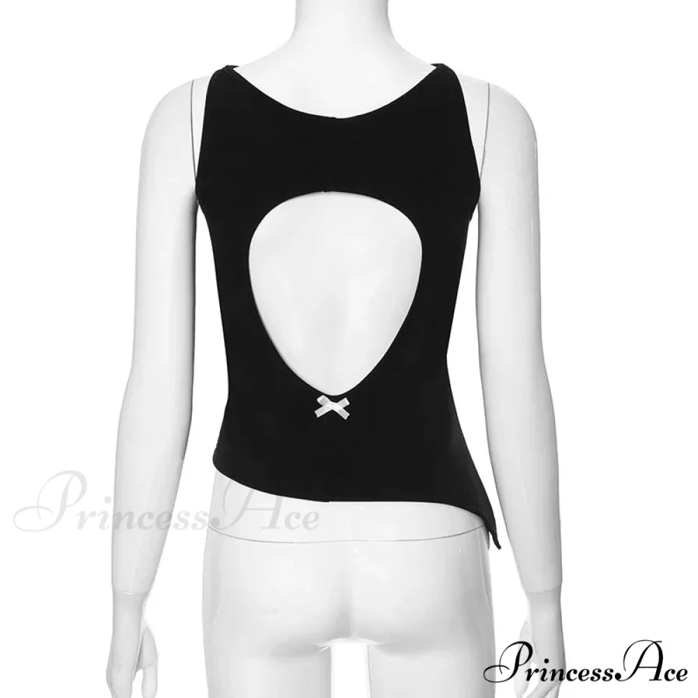 Black Hollow Out Charming Bow Tank Top - Image 10