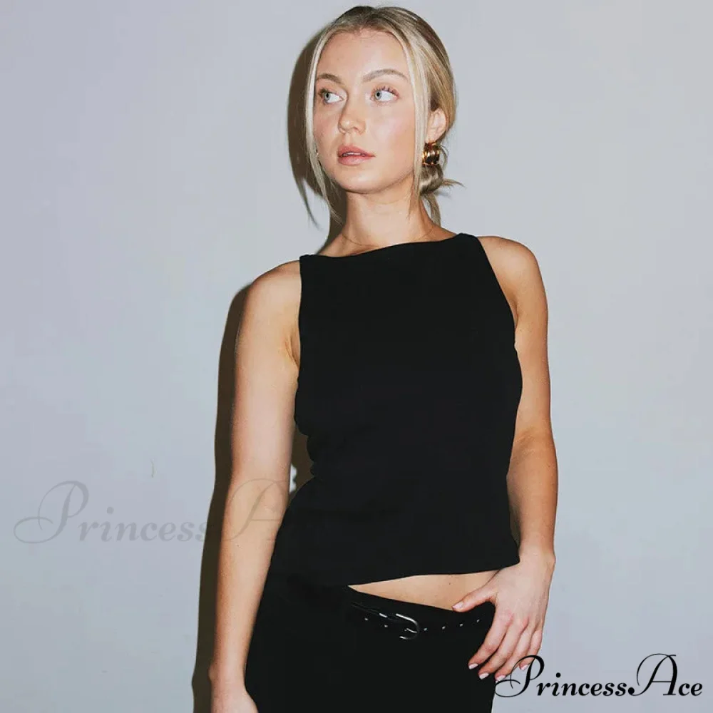 Black Hollow Out Charming Bow Tank Top - Image 2