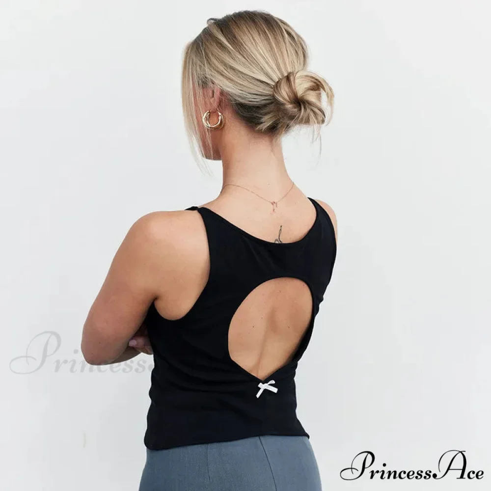 Black Hollow Out Charming Bow Tank Top - Image 4