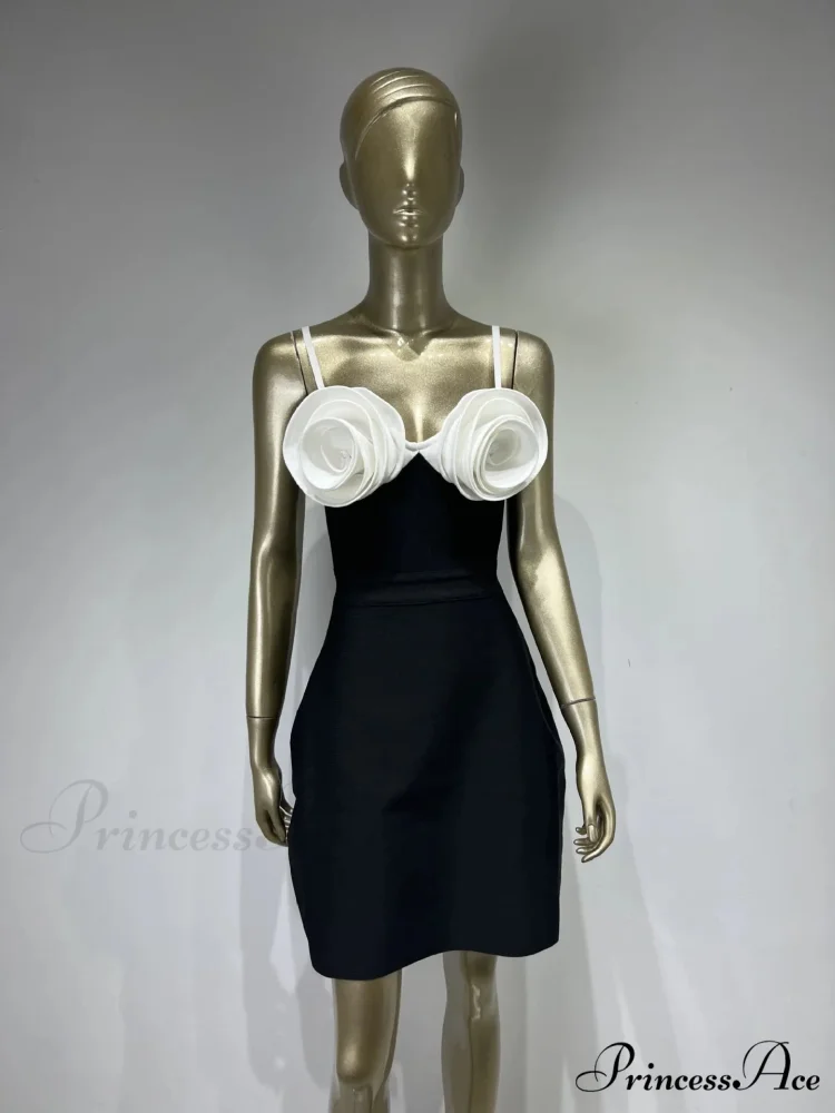 Black 3d Stylish Flower Mini Dress - Image 6