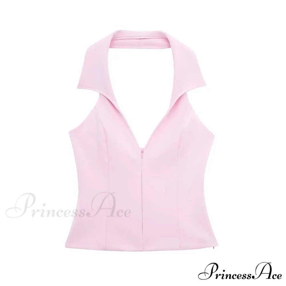Pink Halter Sleeveless Charming Top And Skort Set - Image 4