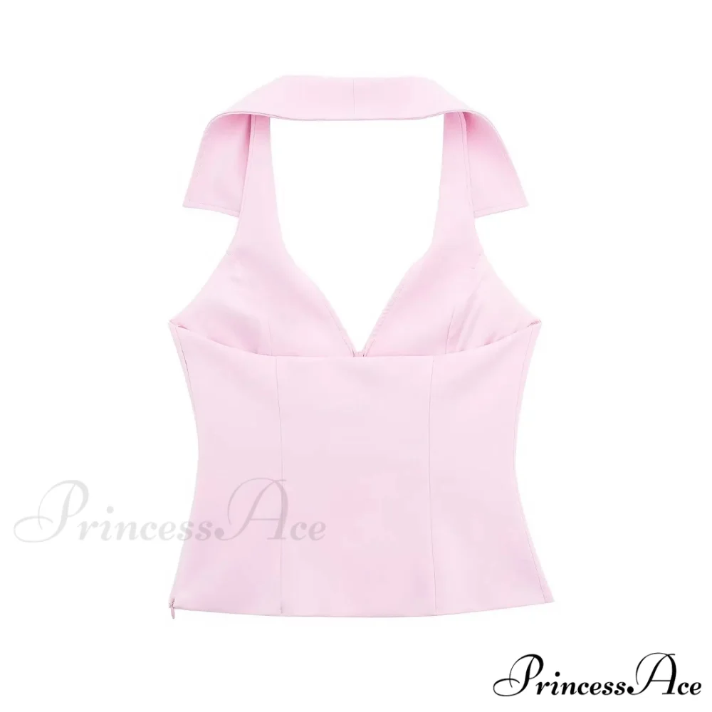 Pink Halter Sleeveless Charming Top And Skort Set - Image 7