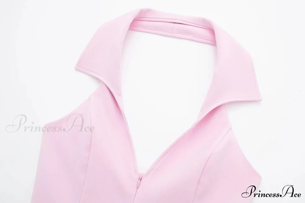 Pink Halter Sleeveless Charming Top And Skort Set - Image 8