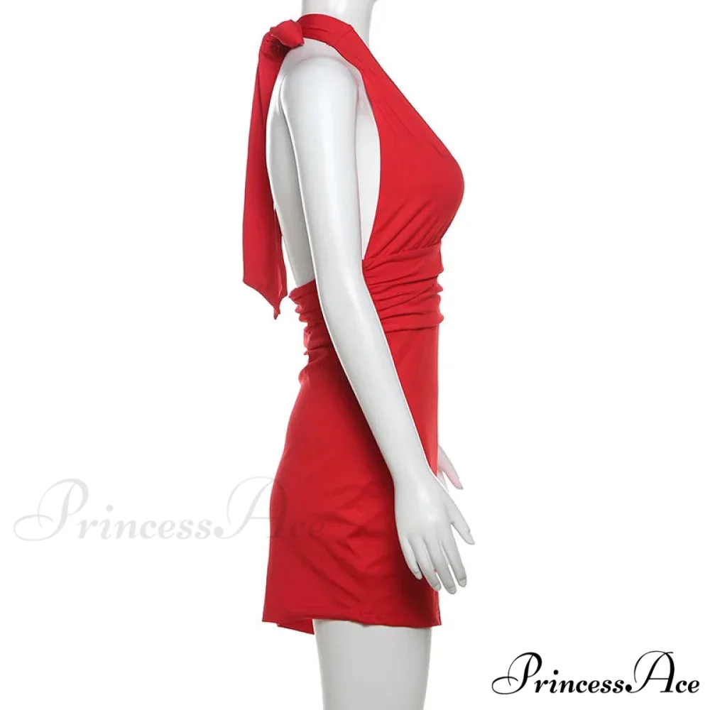 Deep V-Neck Bandage Charming Backless Mini Dress - Image 17