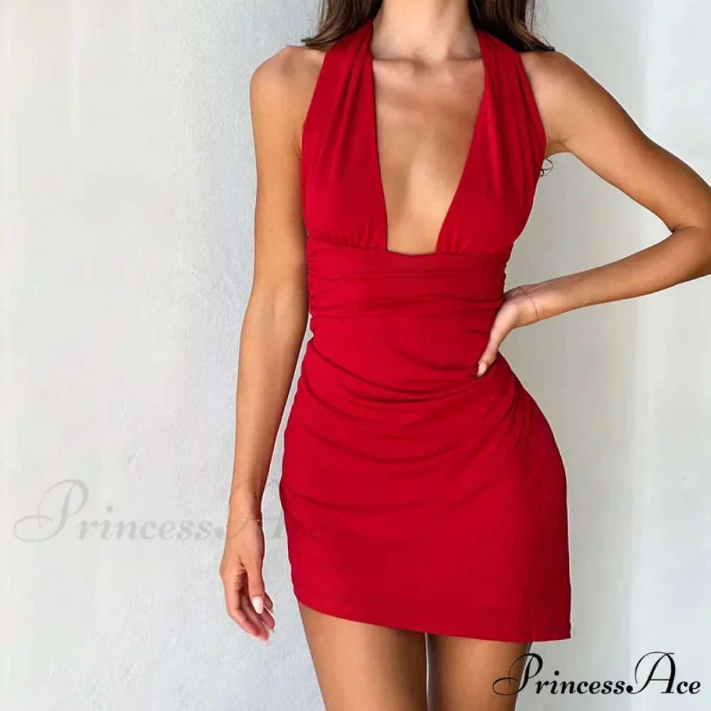 Deep V-Neck Bandage Charming Backless Mini Dress - Image 3