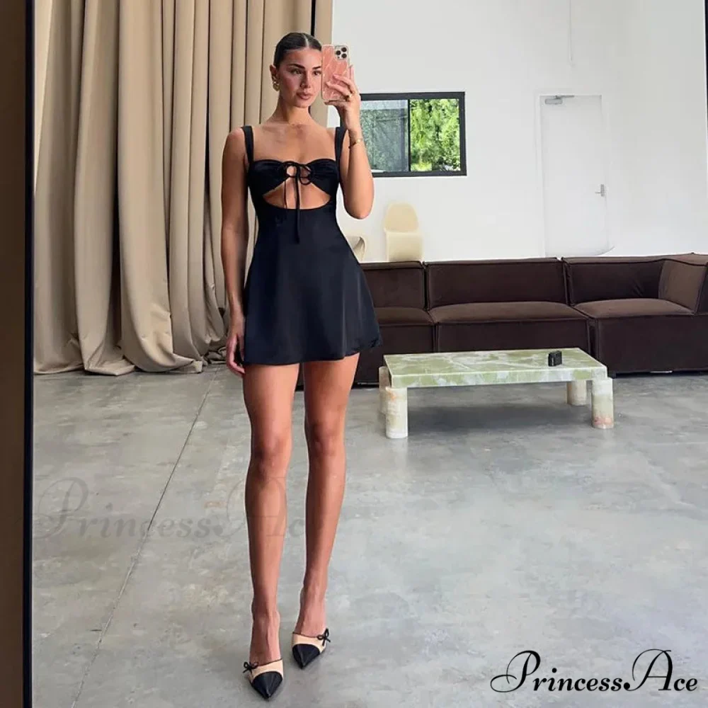 Satin Ruched Tie Charming Up Strap Mini Dress - Image 13