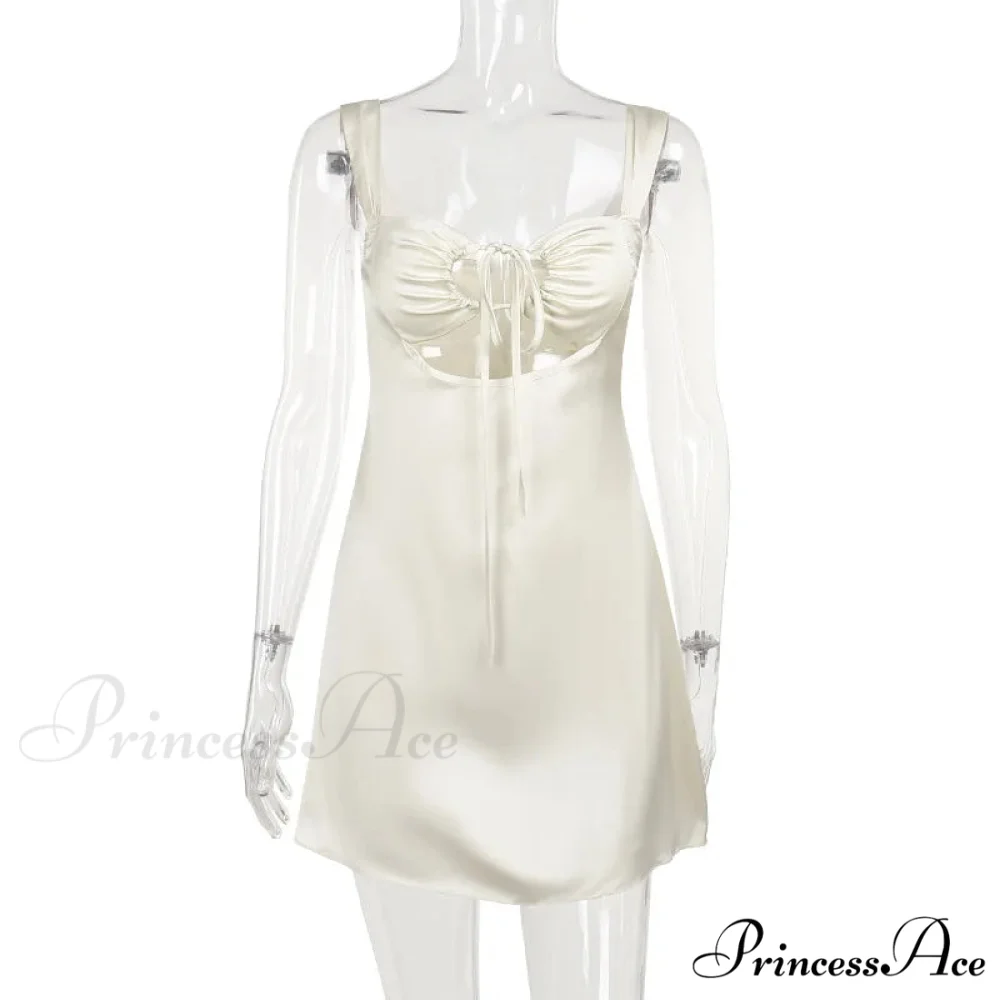 Satin Ruched Tie Charming Up Strap Mini Dress - Image 14
