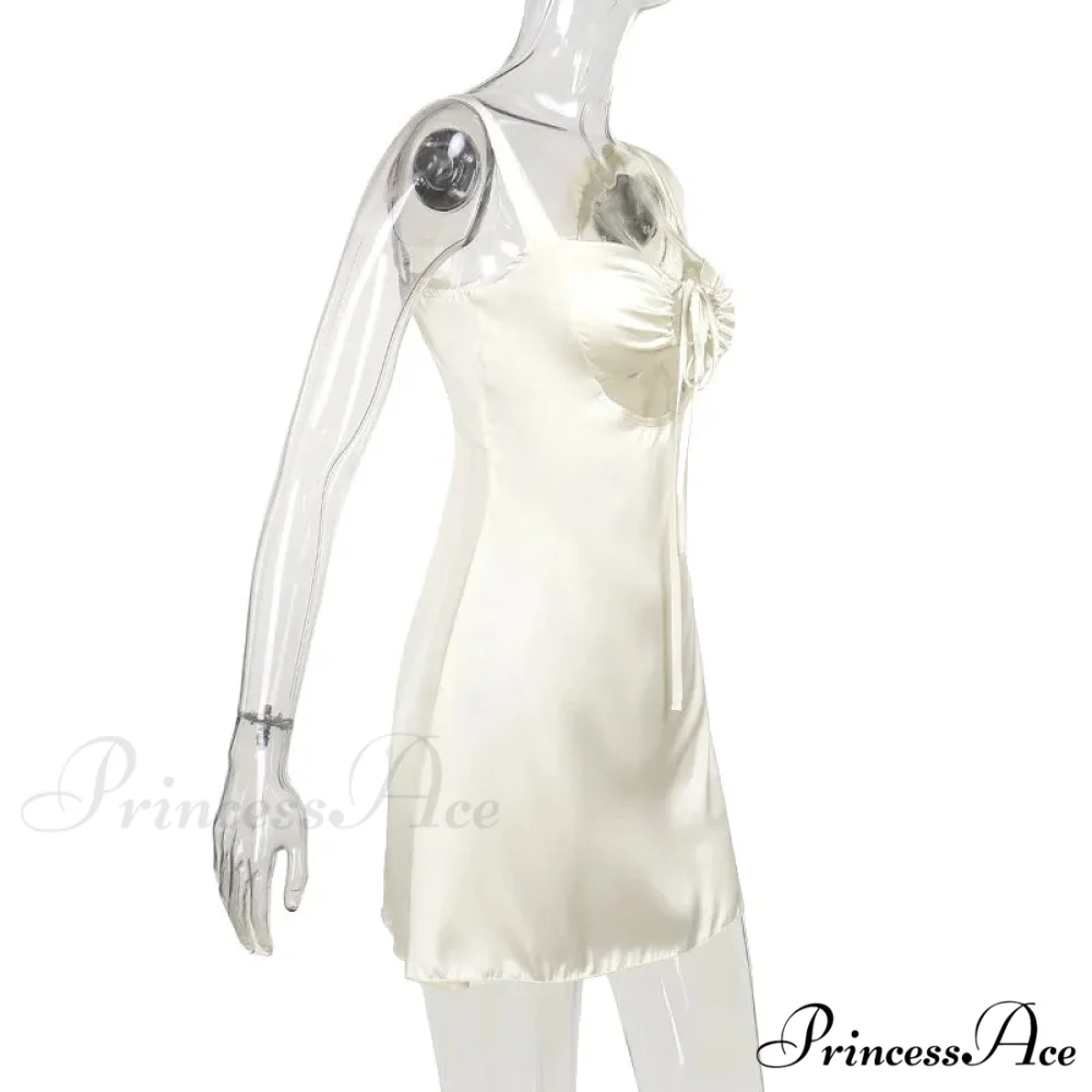 Satin Ruched Tie Charming Up Strap Mini Dress - Image 15