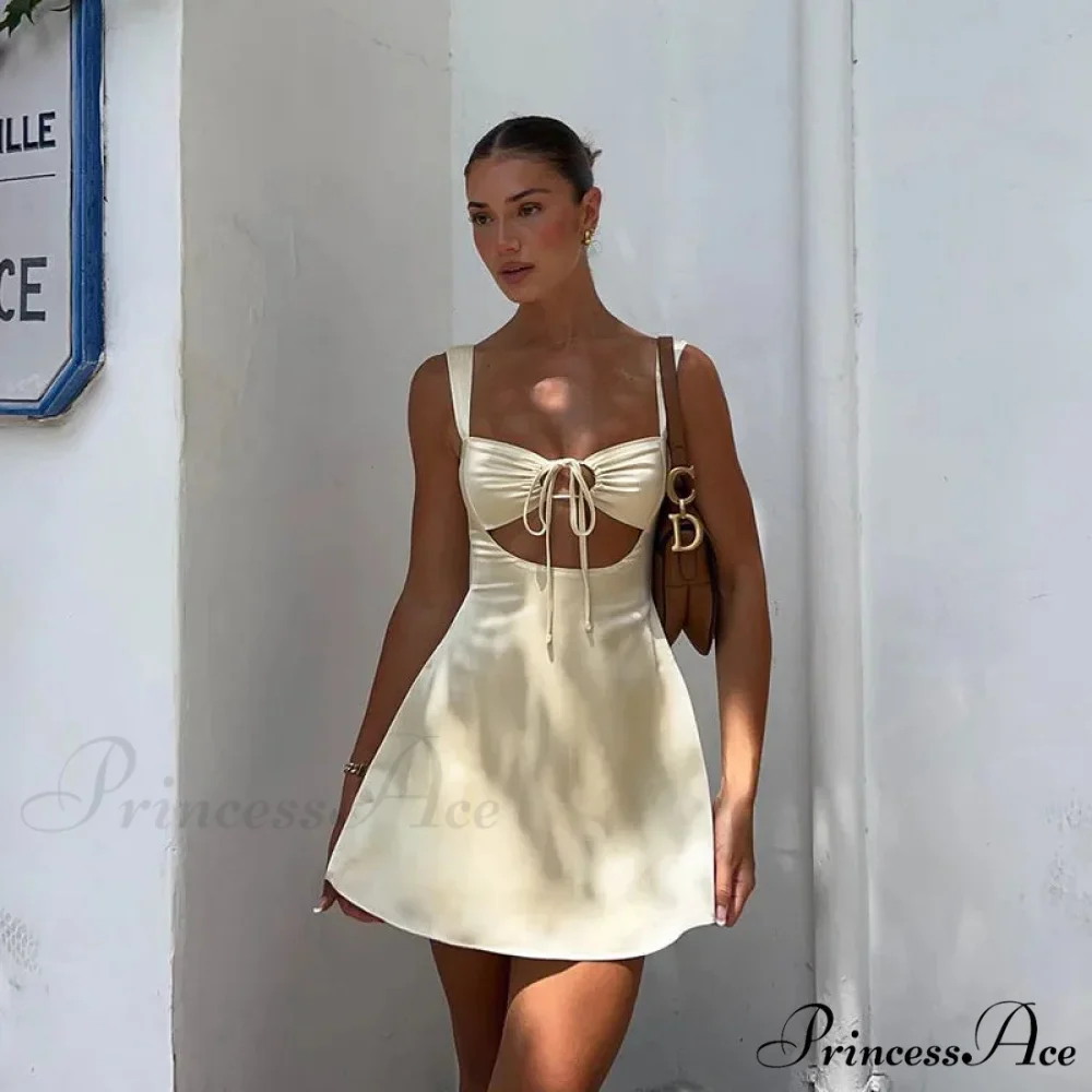 Satin Ruched Tie Charming Up Strap Mini Dress - Image 2