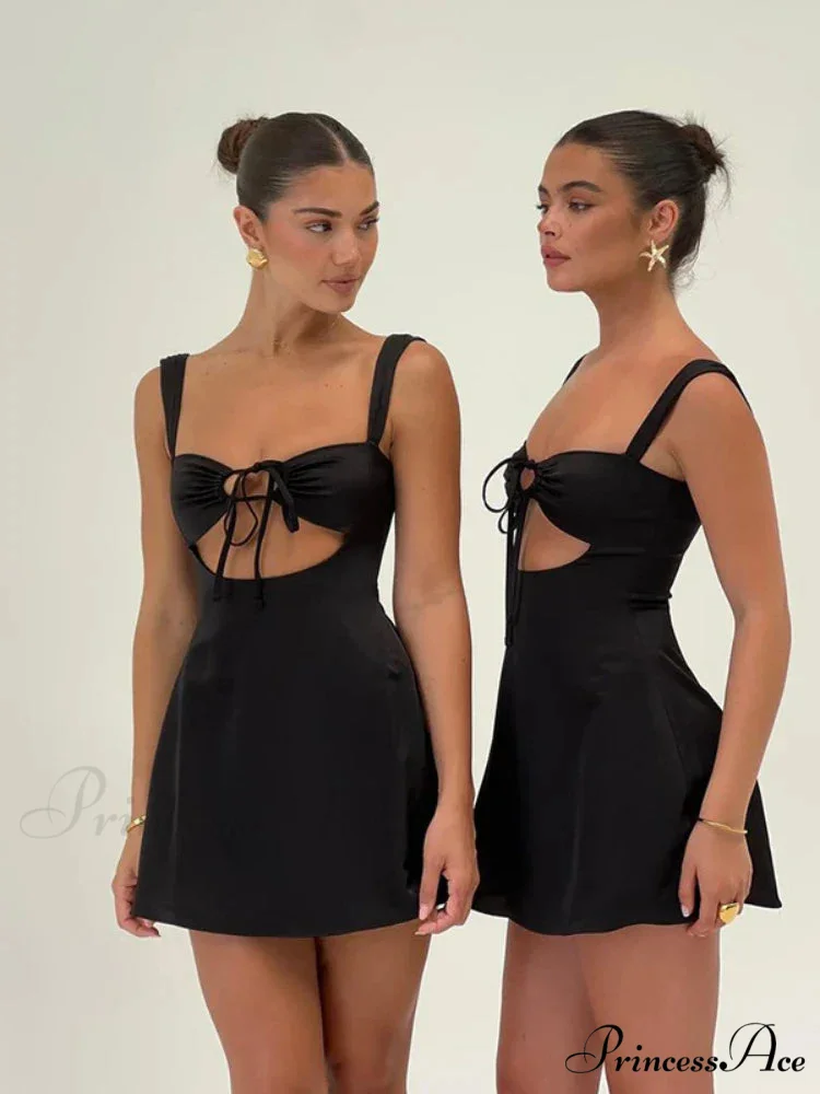 Satin Ruched Tie Charming Up Strap Mini Dress - Image 3