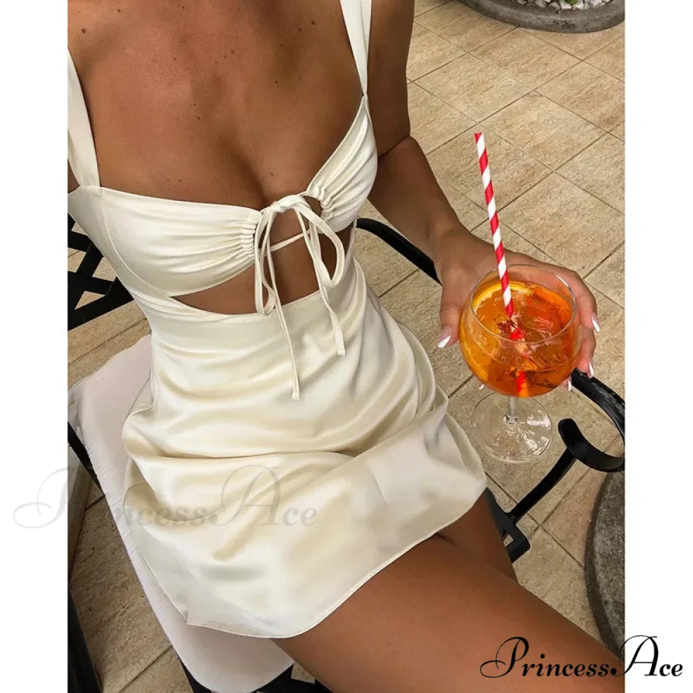 Satin Ruched Tie Charming Up Strap Mini Dress - Image 4