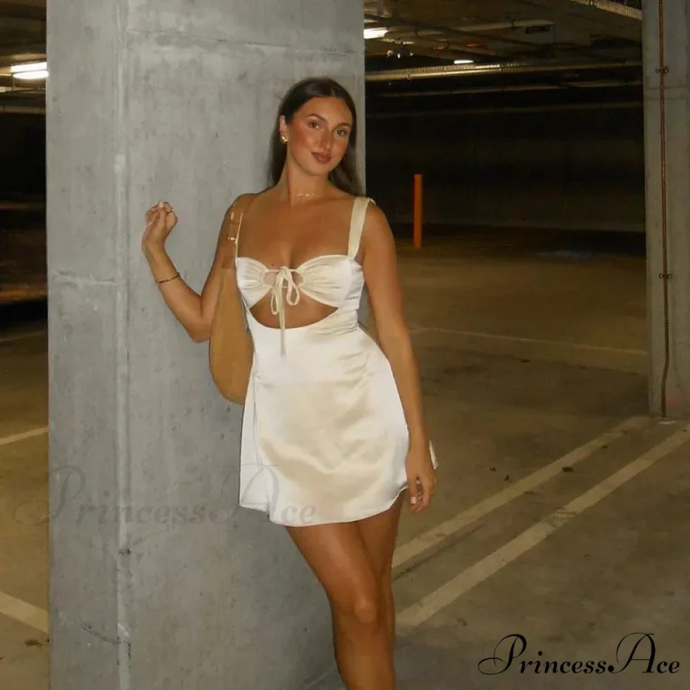 Satin Ruched Tie Charming Up Strap Mini Dress - Image 6