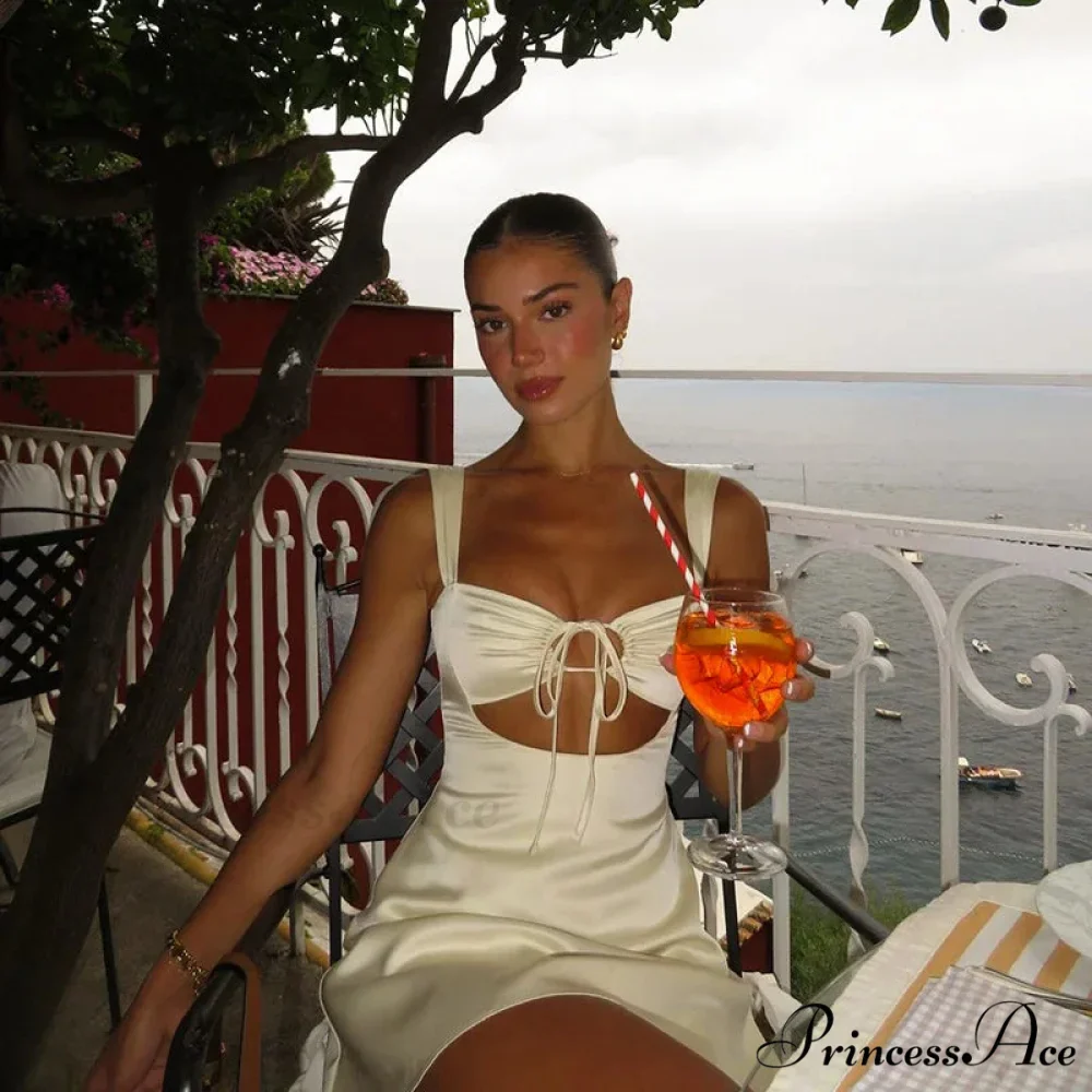 Satin Ruched Tie Charming Up Strap Mini Dress - Image 9