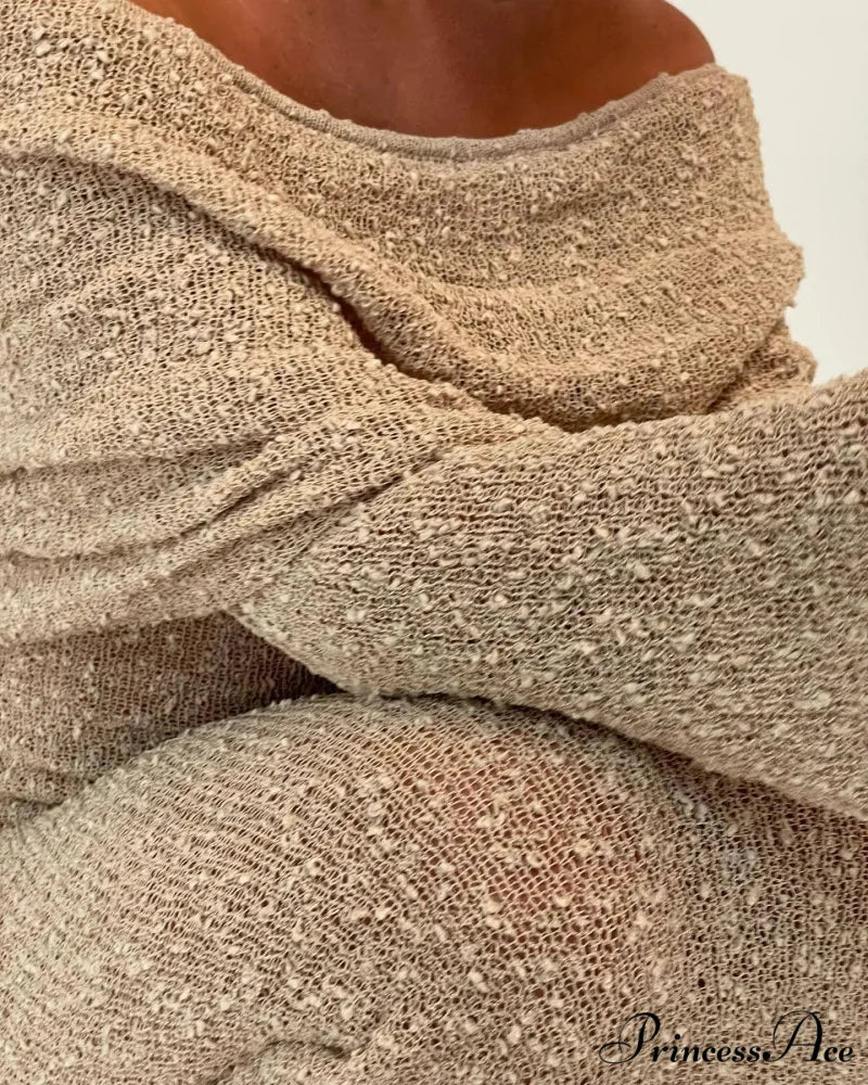 Knit Off-Shoulder Long Charming Sleeve Maxi Dress - Image 12