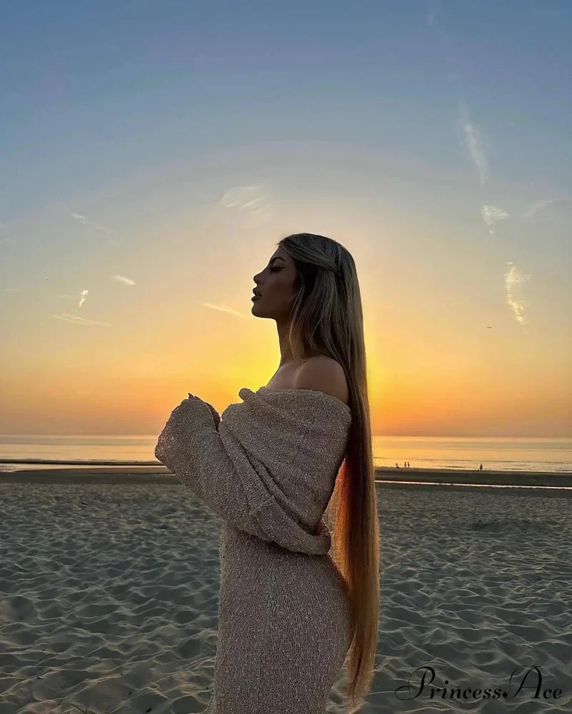 Knit Off-Shoulder Long Charming Sleeve Maxi Dress - Image 25