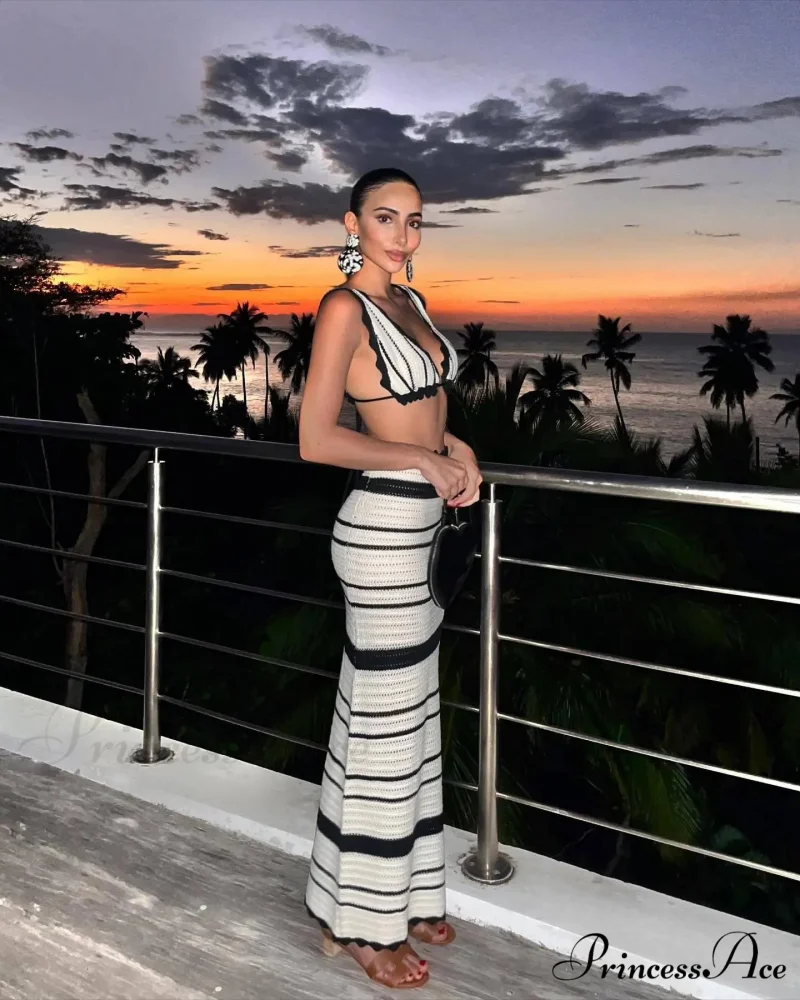Knit Stripe Bralette Charming And Maxi Skirt Set - Image 11