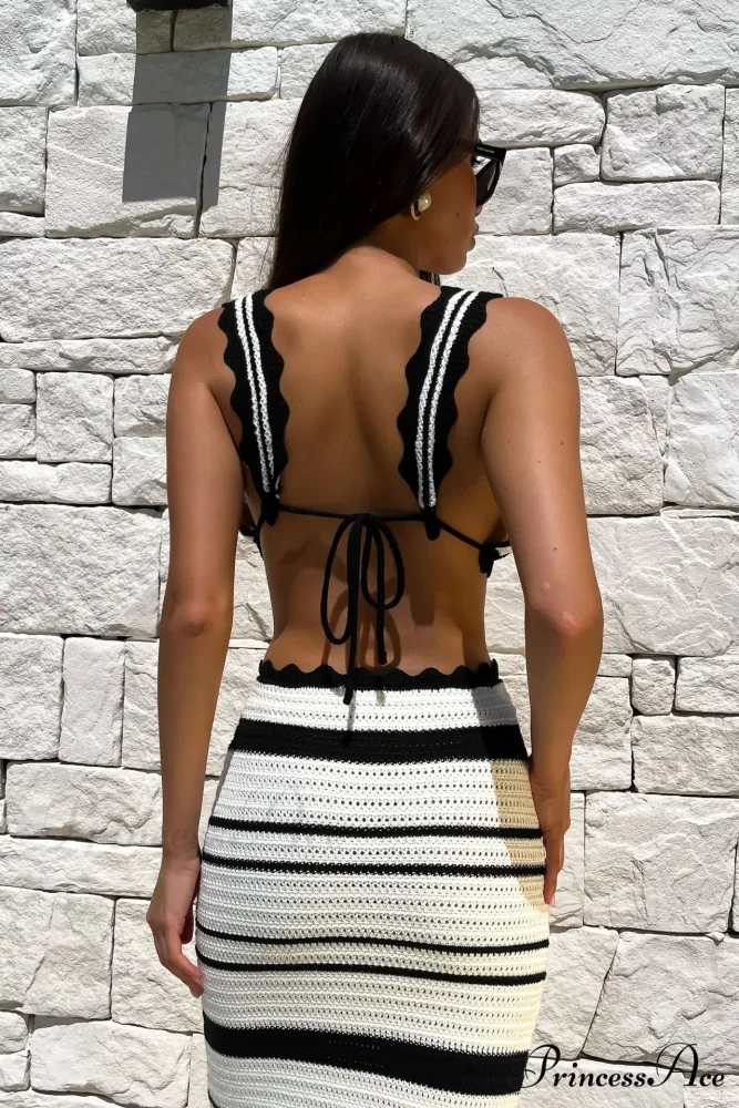 Knit Stripe Bralette Charming And Maxi Skirt Set - Image 16