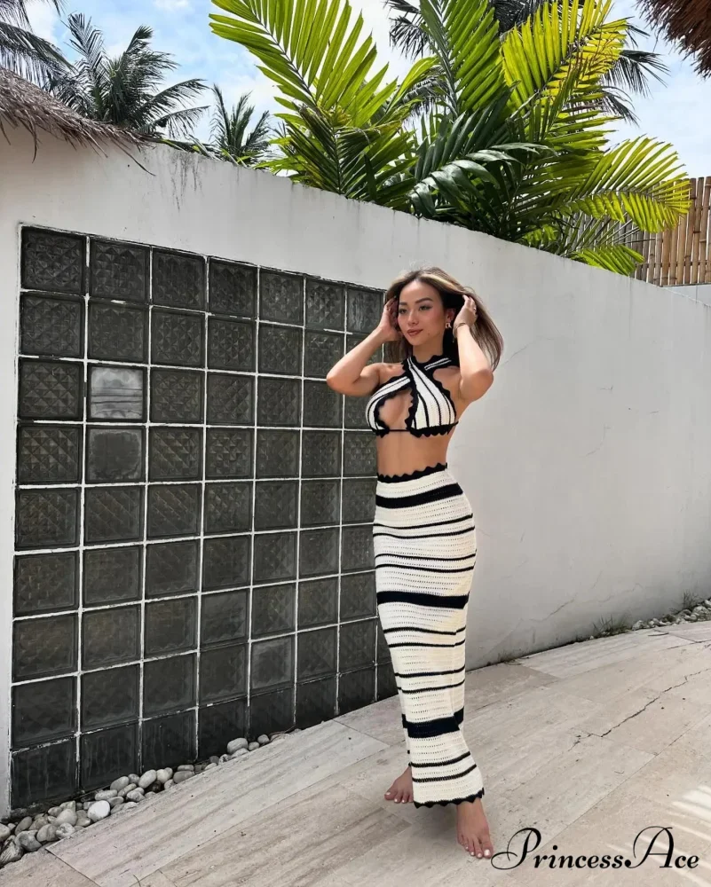 Knit Stripe Bralette Charming And Maxi Skirt Set - Image 6