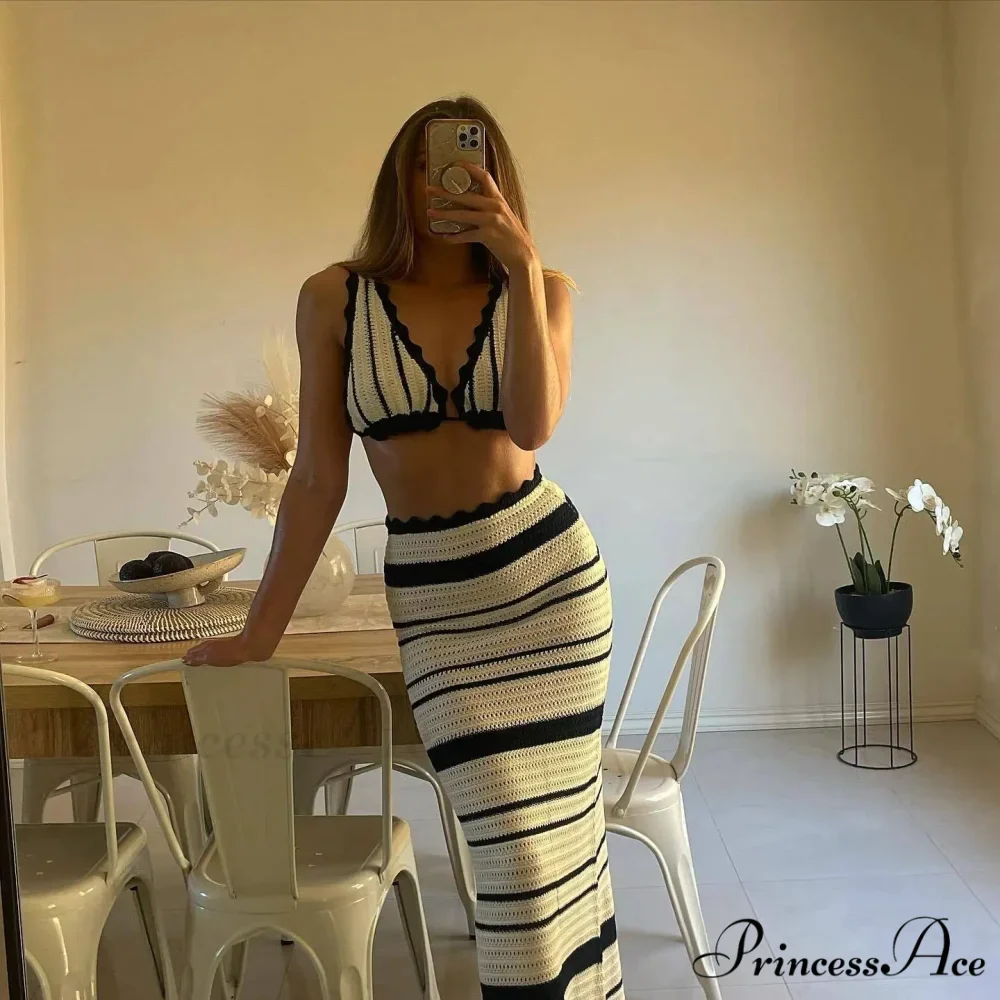 Knit Stripe Bralette Charming And Maxi Skirt Set - Image 7