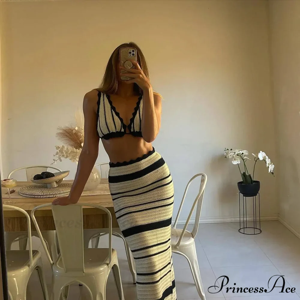 Knit Stripe Bralette Charming And Maxi Skirt Set - Image 8
