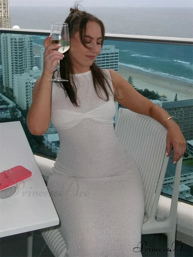 Ribbed Knit Bandeau Charming Sleeveless Midi Dress - Image 4