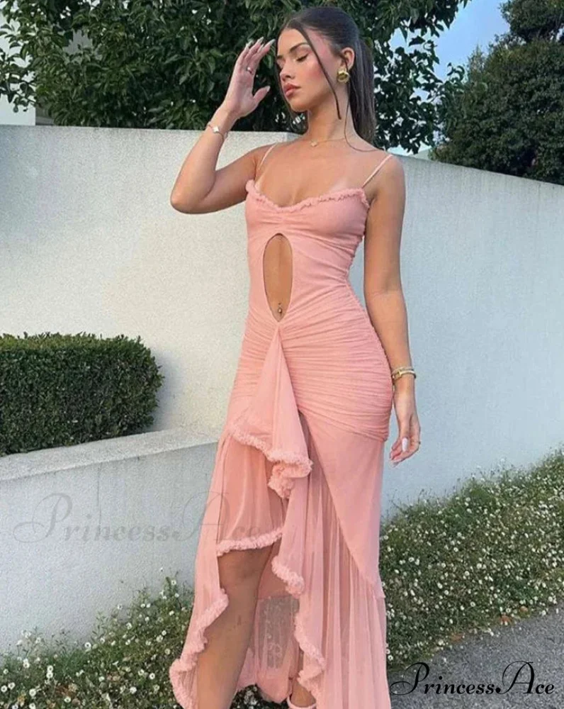 Hollow Out Ruffles Charming Strap Midi Dress - Image 16