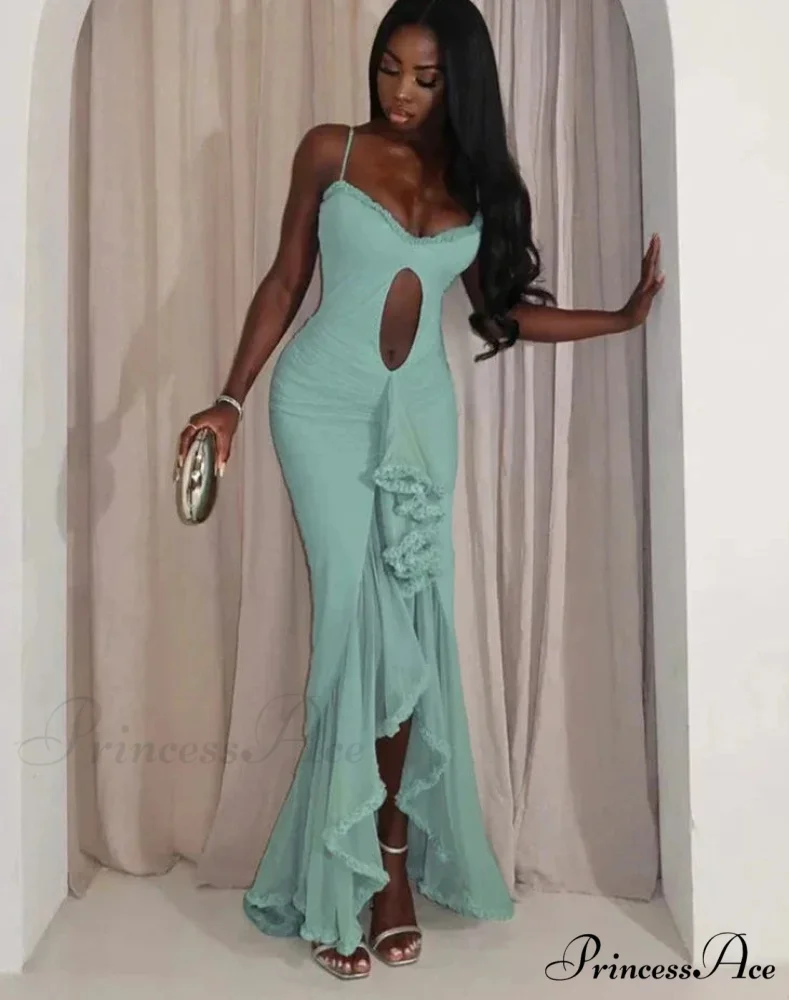 Hollow Out Ruffles Charming Strap Midi Dress - Image 4
