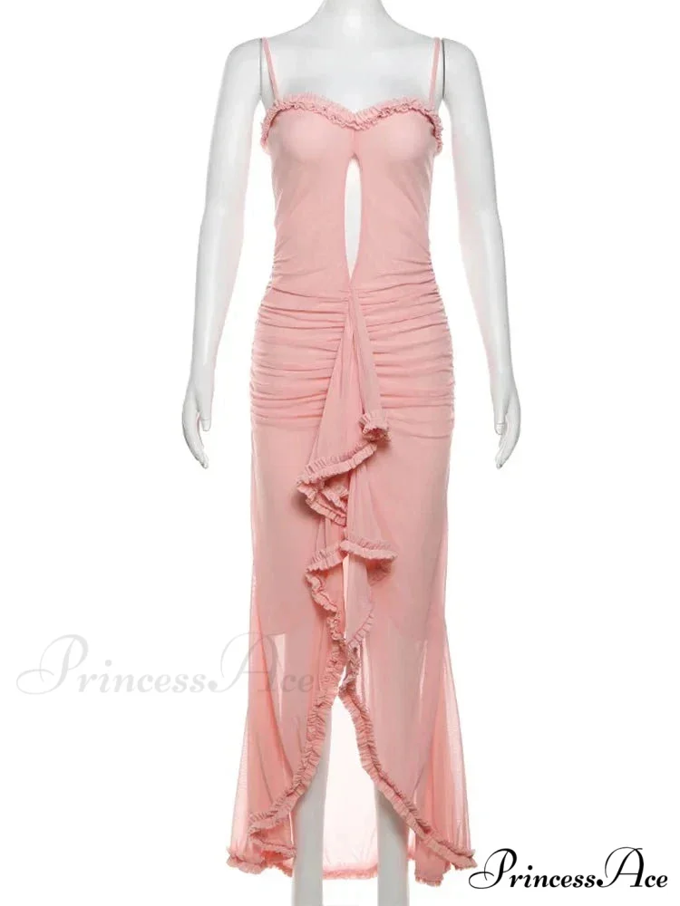 Hollow Out Ruffles Charming Strap Midi Dress - Image 7
