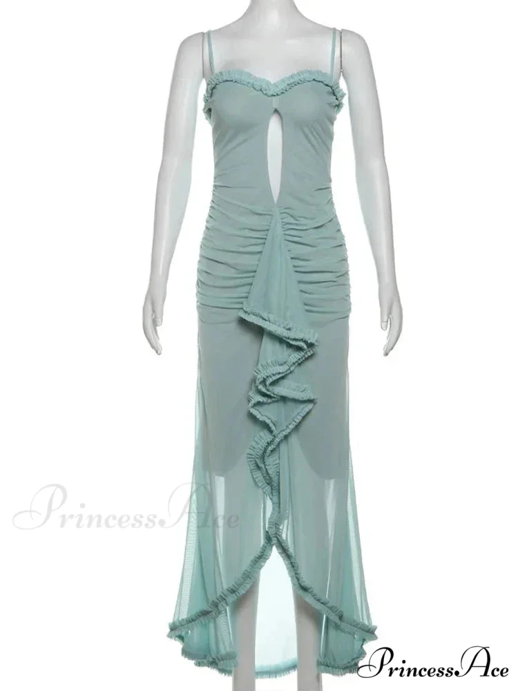 Hollow Out Ruffles Charming Strap Midi Dress - Image 9